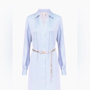 Michael Kors Light Blue & White Striped Long Sleeve Shirt Dress